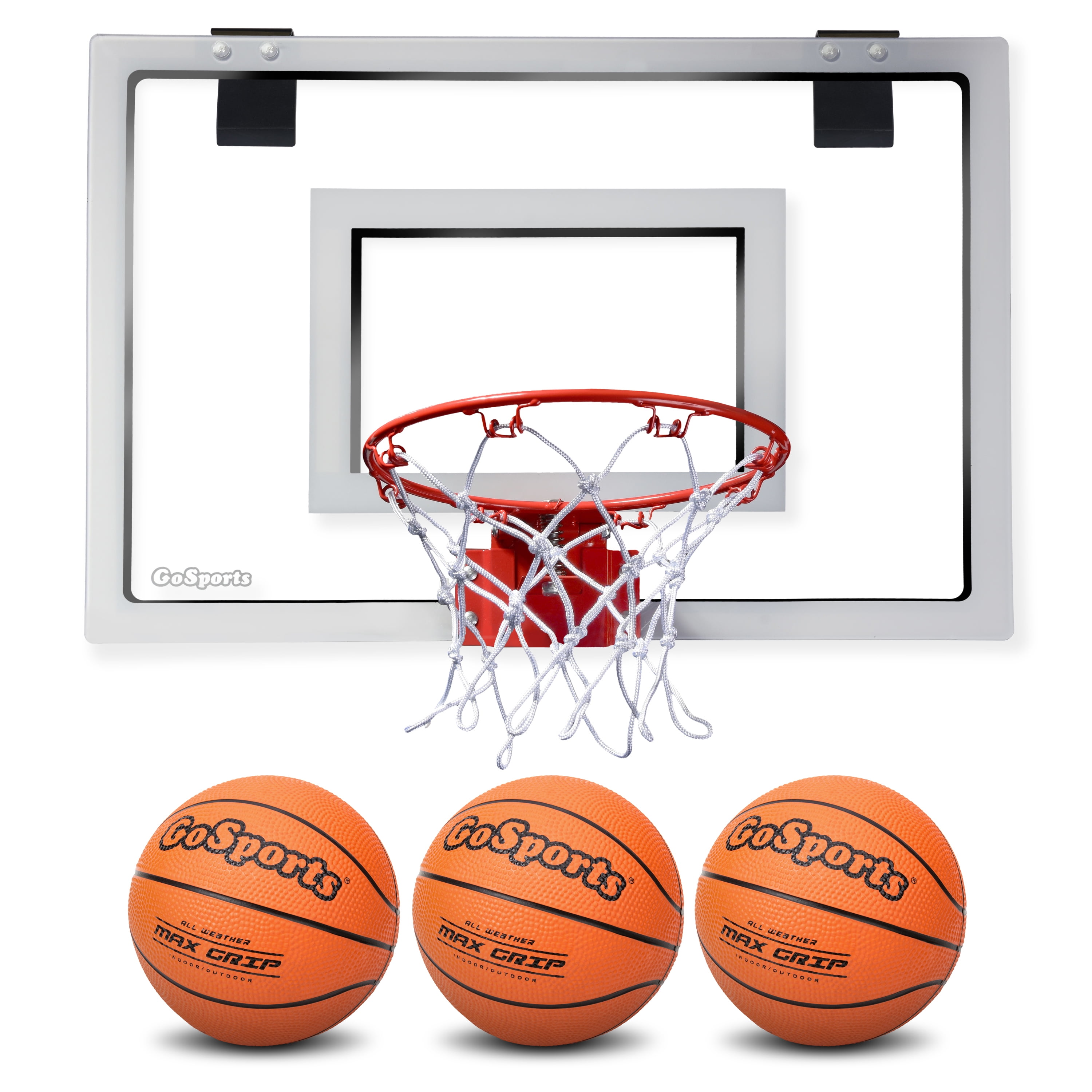 GoSports Basketball Door Hoop with 3 Premium Basketballs & Pump PRO Size