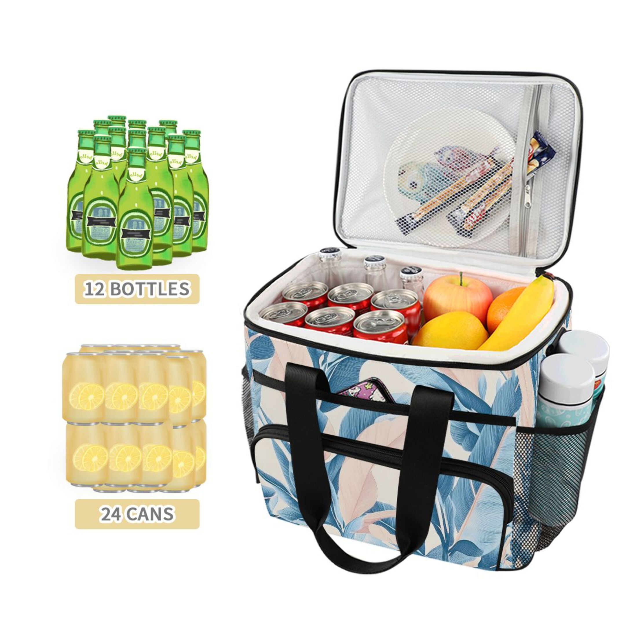 Soft Light Blue Palm Leaf Insulated Lunch Bag 15L Cooler Box for Women Men Work Camping Beach Travel