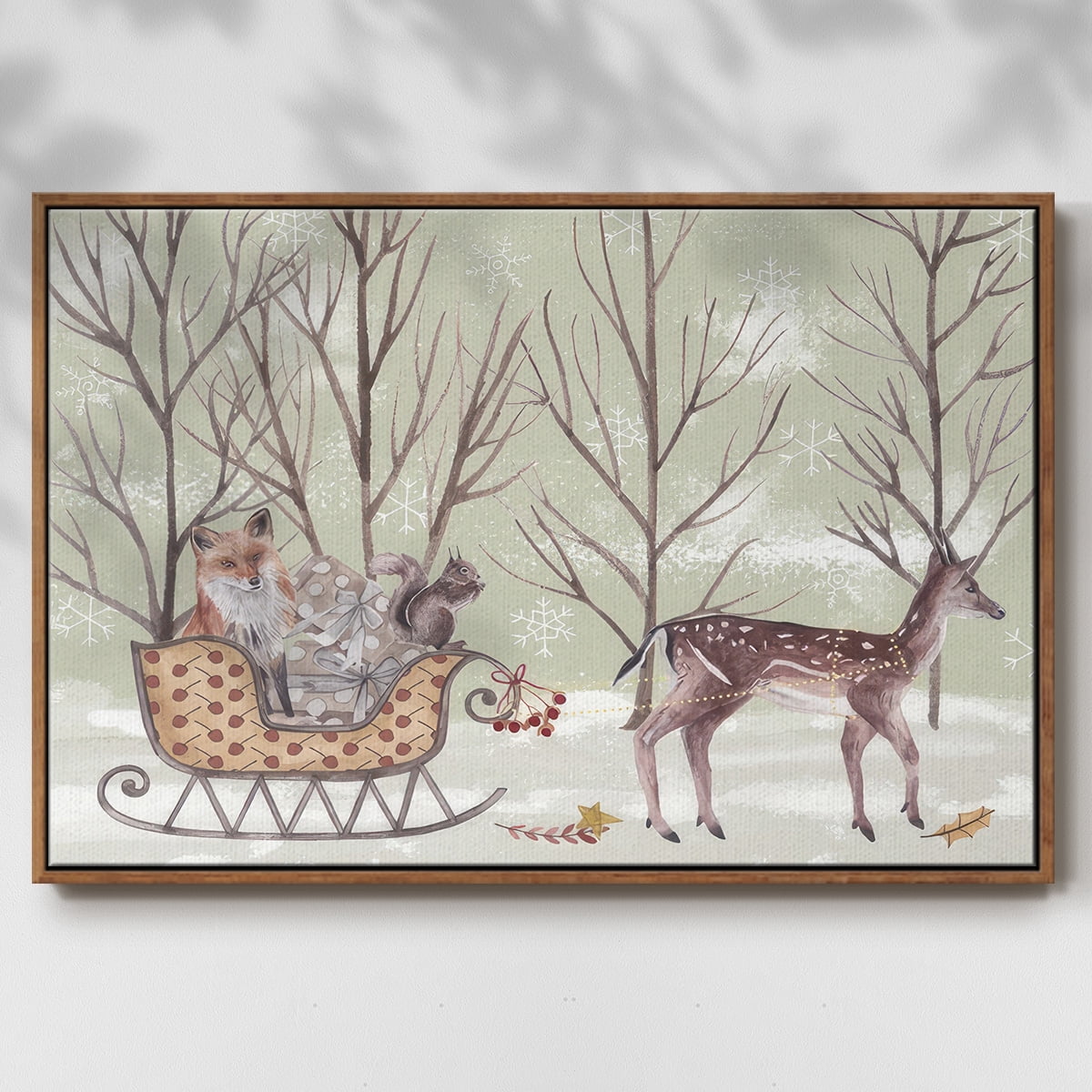 Christmas Time I - Framed Gallery Wrapped Holiday Canvas - 17 x 25 - Rosewood Frame