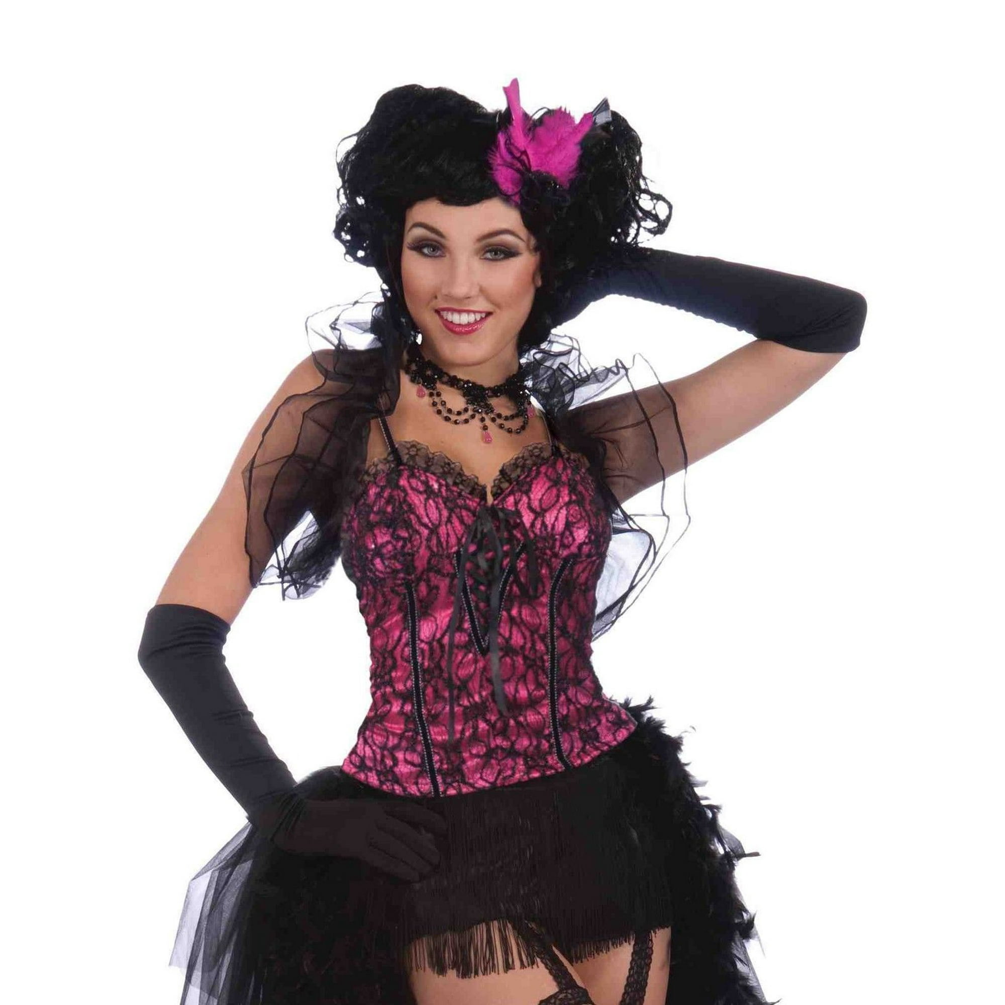 Burlesque Corset Top Bustier Hot Pink Black Lace Adult Costume