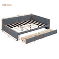 thumbnail image 3 of Upholstered Daybed with 2 Storage Drawers, Full Size Platform Bed with Armrest and 10 Wood Slats Support, Solid Wood Bed Frame for Bedroom Living Room, No Box Spring Needed, Gray, 3 of 7