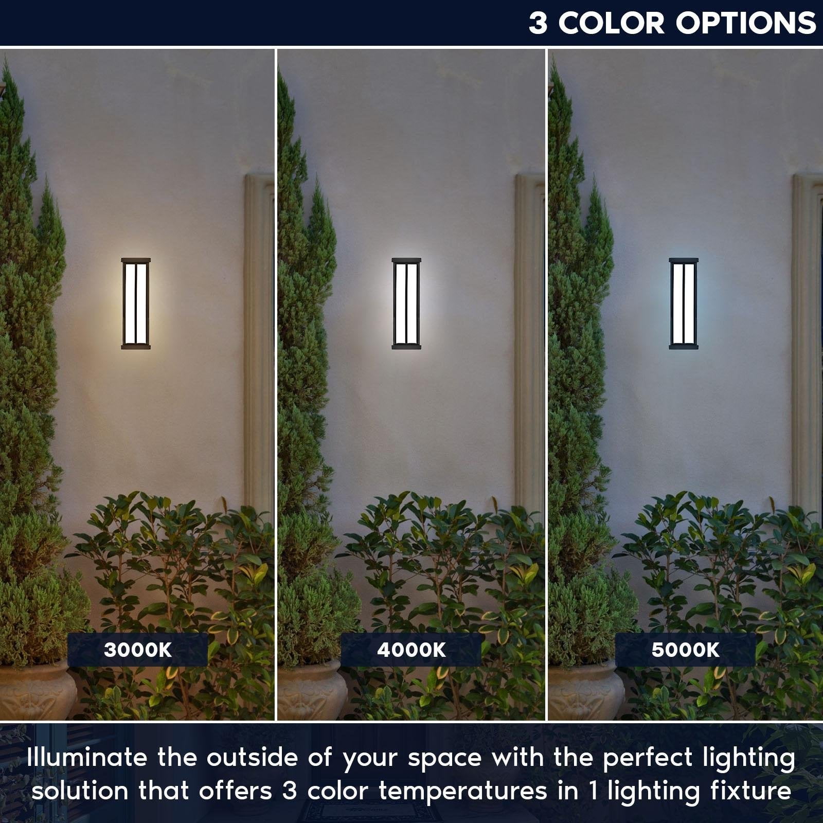 Luxrite LED Outdoor Wall Sconce, 16in Outdoor Wall Light, Black Aluminum, 3CCT 3000K 4000K 5000K, 15W, ETL Listed, IP65