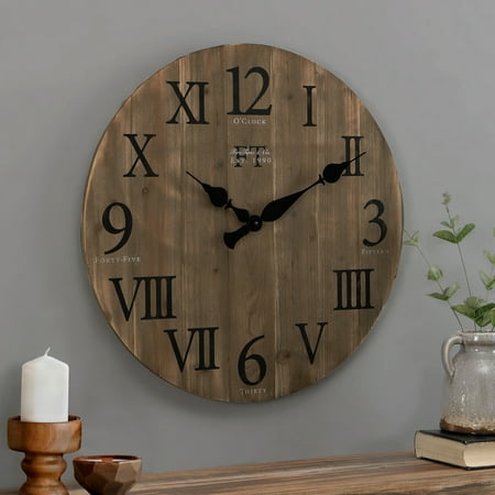 FirsTime & Co. Brown Rustic Barn Wood Wall Clock Rustic Analog 24 x 2 x 24 in