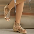 thumbnail image 4 of Avrnliq Womens Khaki Wedge Gladiator Sandals, Rhinestone Embellished Strappy Open Toe Dress Sandals, Comfort Ankle Strap Casual Summer Shoes,Size 36, 4 of 7