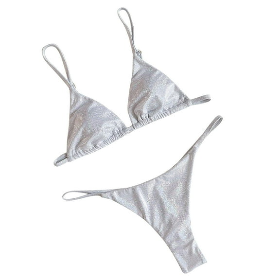 LYXSSBYX Swimsuits for Women Two Piece Women Summer Fashion Silver Tank Crystal Sexy Two-Piece Bikini Swimsuit Swimwear