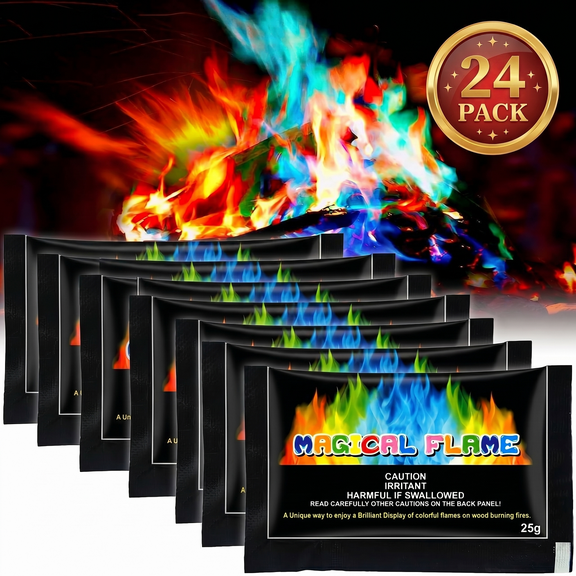 Magical Flames Fire Color Packets (24 Pack), Fire Color Changing Packets for Fire Pit, Campfires, Bonfires & Fireplaces - Camping Essential