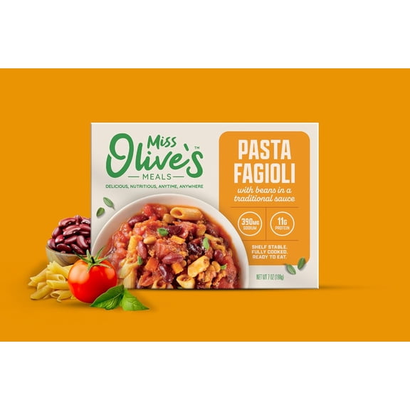 Miss Olive’s Pasta Fagioli Ready Meal – 6 Pack (6 × 10.6 oz Trays) | Hearty K-12 Microwaveable Entrée | Heat & Serve Pasta, Beans & Tomato Sauce for Quick Lunches & Busy Families