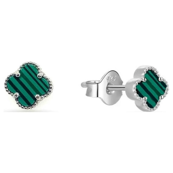 Donatello Gian Solid 925 Sterling Silver Green Clover Studs