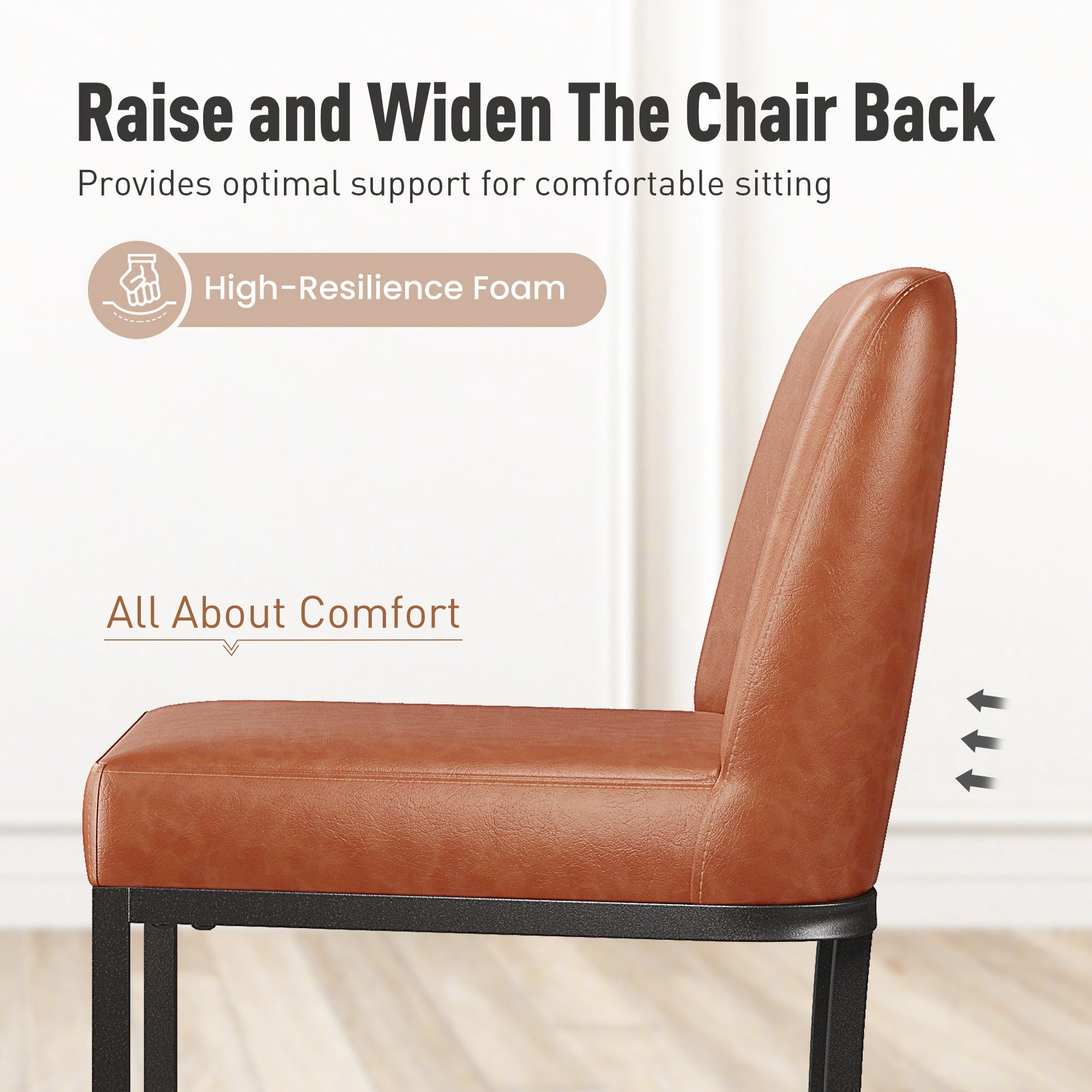 MF Studio 24" Counter Height Bar Stool with Back, Faux Leather Bar Chair for Kitchen Island, Brown