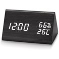 thumbnail image 1 of Reloj despertador digital, reloj despertador LED de madera, reloj de mesa con sonido activado/función de memoria/repetición/fecha/temperatura y humedad, modo de repetición, para dormitorio/sala de estar/habitación de niños (negro), 1 of 5
