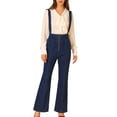 thumbnail image 1 of INSPIRE CHIC Pantalones vaqueros de mujer Pantalones de mezclilla Pantalones de campana con cremallera en la parte delantera Mono largo con monos Azul XS, 1 of 6