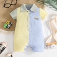 thumbnail image 2 of Nwiuh Newborn Baby Boy Summer Clothes Short Sleeve Dress Shirt Romper Button Jumpsuit Gentleman One Piece Outfit (Light Yellow, 6-12 Months), 2 of 9