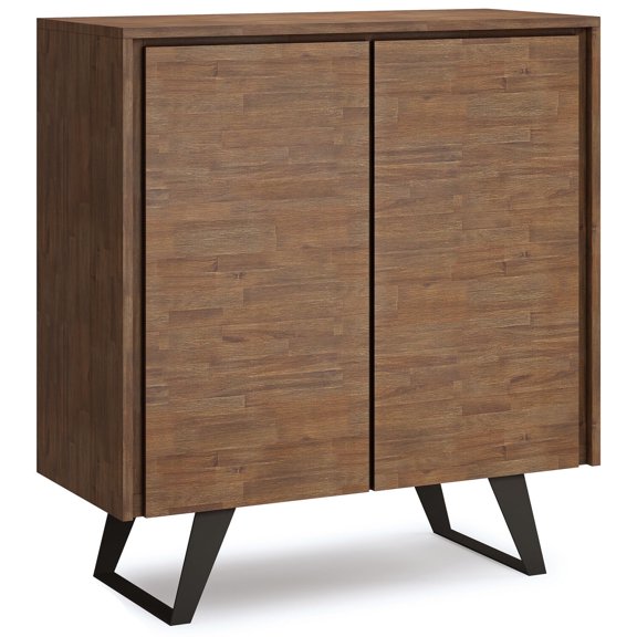 Simpli Home Lowry 39 inch Wide Solid Acacia Wood Modern Industrial Medium Storage Cabinet in Rustic Natural Aged Brown