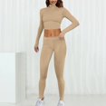thumbnail image 2 of Women Fashion Two Piece Outfit Basic Long Sleeve Crop Top and Low Rise Flare Pants Yoga Tracksuit Set, 2 of 5