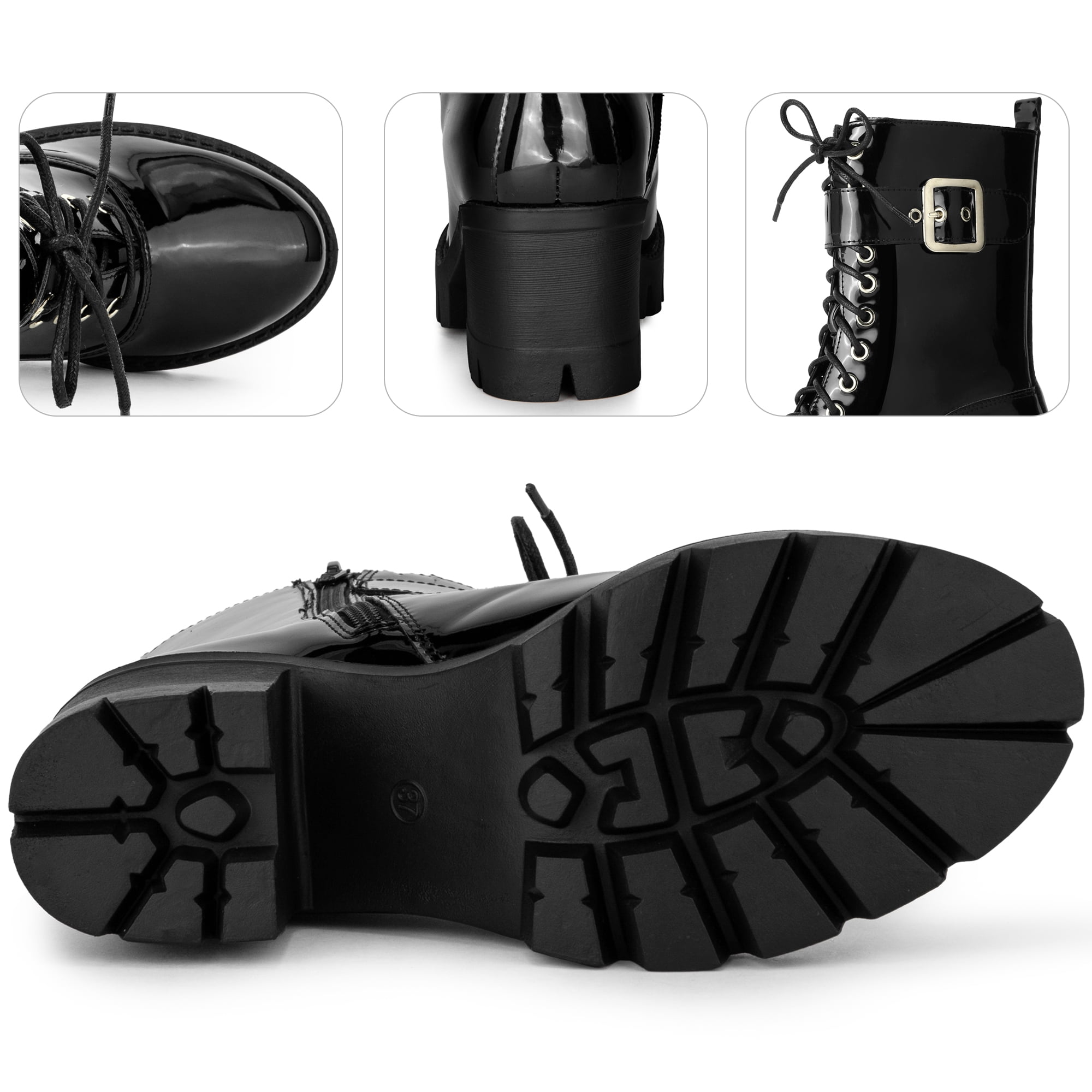 DARING DIVA Platform Lace Up Round Toe Chunky Heel Combat Boots Black 7