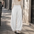 thumbnail image 4 of Women's Boho Corduroy Balloon Harem Pants Corduroy Pants Women Slouchy Straight Leg Trousers with Pockets Casual Wear Fall Fashion Drawstring Pants White XL, 4 of 6