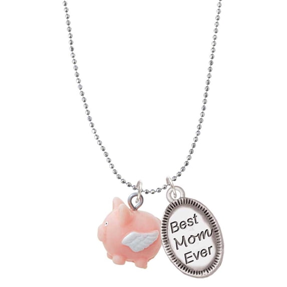 Delight Jewelry Resin Flying Pink Pig Best Mom Ever Charm Necklace