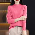 thumbnail image 3 of ManxiVoo Women's Ribbed Knit Turtleneck Sweater Long Sleeve Pullover Basic Top for Fall 2025 Versatile Layering Piece S Size Pink, 3 of 7
