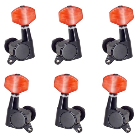 6Pcs Enclosed Locking Metal Enclosed Tuner Head 3R3L with Mounting Screw Replacemen Accessories Knobs Tuning Keys for Acoustic Guitar Black