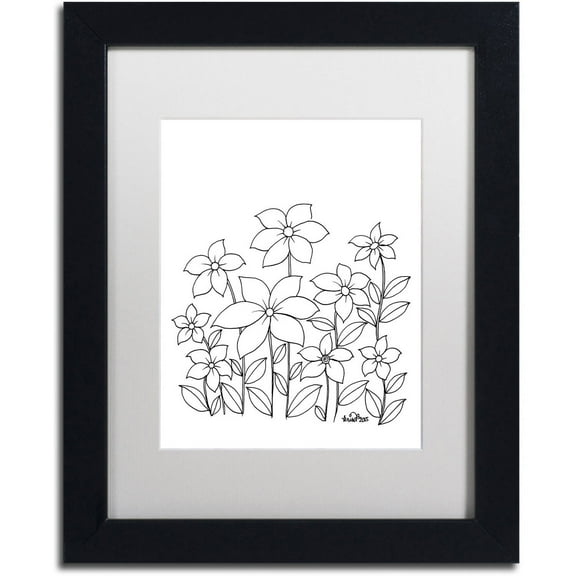 Trademark Fine Art "Simple Flower Doodle 1" Canvas Art by KCDoodleArt White Matte, Black Frame