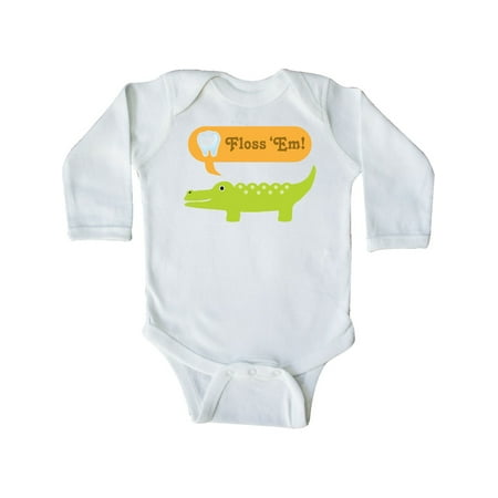 

Inktastic Funny Alligator Floss Em Tooth Gift Baby Boy or Baby Girl Long Sleeve Bodysuit