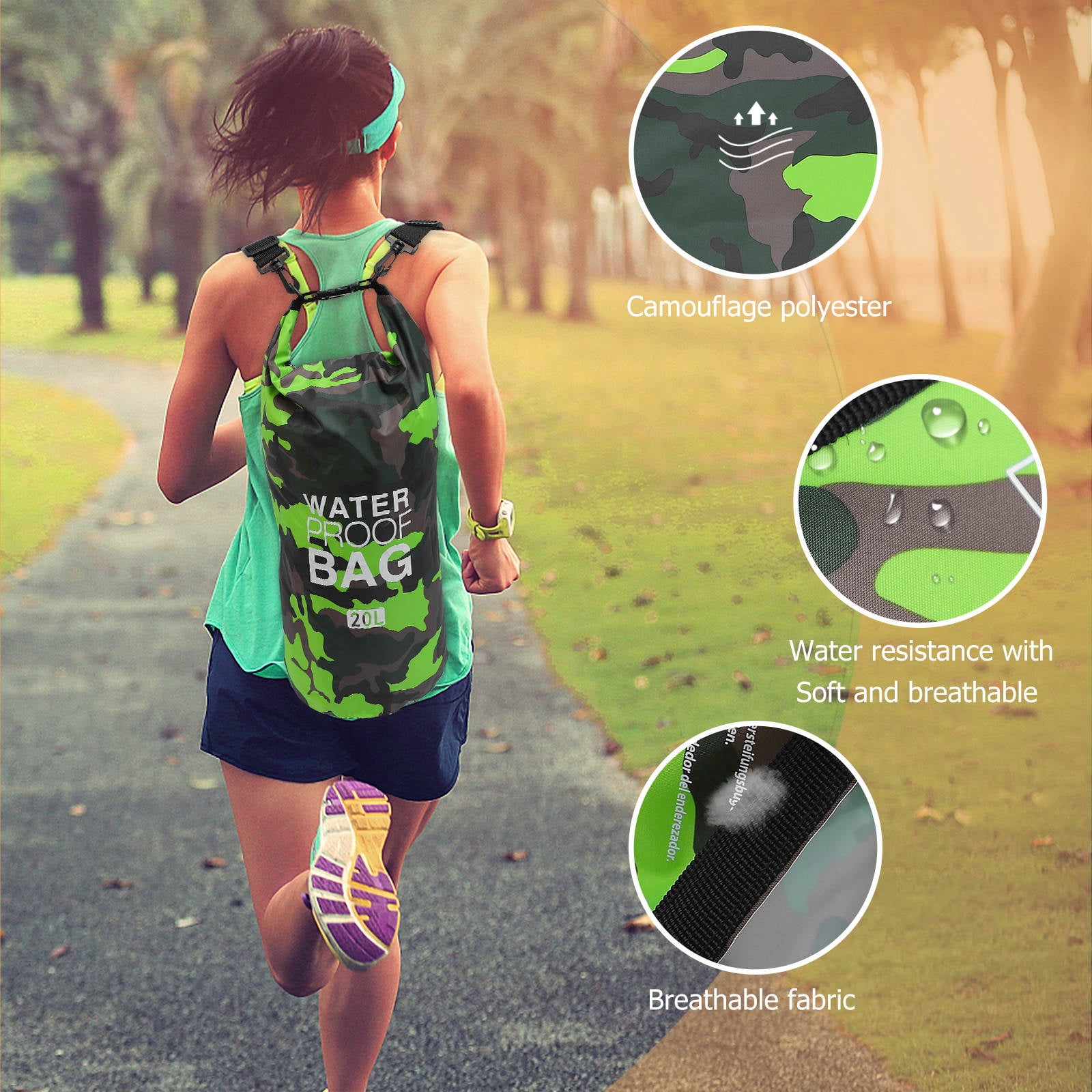 FOLOYORI 1Pc Outdoor Waterproof Bag Green PVC Bucket Style Portable Storage Pouch for Camping Beach and Hiking
