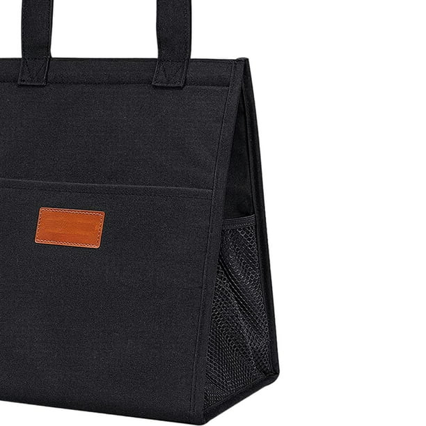 Insulated Thermal Tote with Handle Meal Container Storage Pouch Handbag for Adults Kids Outdoor Picnic Fishing Work Black