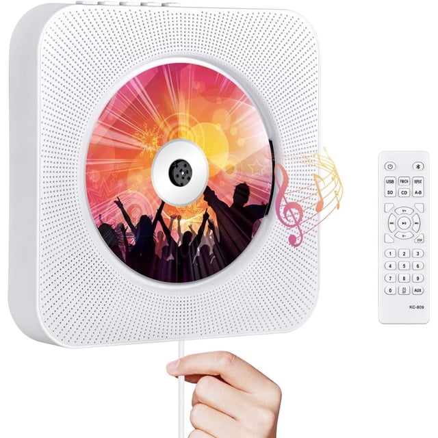 ELEPEX CD Player Portable Bluetooth Wall Mountable CD Player for Home with Remote Control FM Radio Built-in HiFi Speakers LCD Display MP3 Headphone Jack AUX Input Output