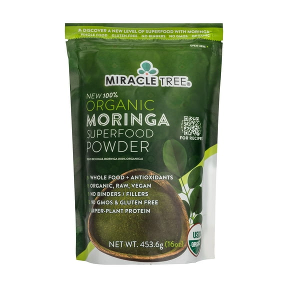 Miracle Tree Organic Moringa Superfood Powder, Plant Based, Herbal, Vitamins, Antioxidants, 16oz Pouch