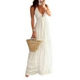 thumbnail image 1 of xiaxaixu Women Halter Long Dress Elegant Ruffles Drawstring Flowy Party Dress Summer Low Cut Tie Back Sleeveless Dress, 1 of 7