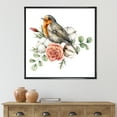 thumbnail image 2 of Designart 'Cotton Rose and Leaves With Robin Redbreast' Traditional Framed Canvas Wall Art Print, 2 of 5