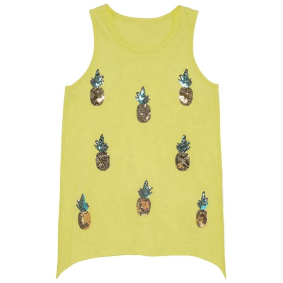 Girls Yellow Sequin Pineapple Tank Top Fruit Themed Shirt Small