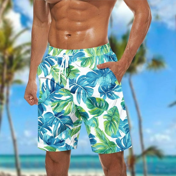 Viikei Men's Shorts for Sports and Casual Use,Men Casual Fashion Print Shorts with Pockets Elastic Waist Beach Pants Green S