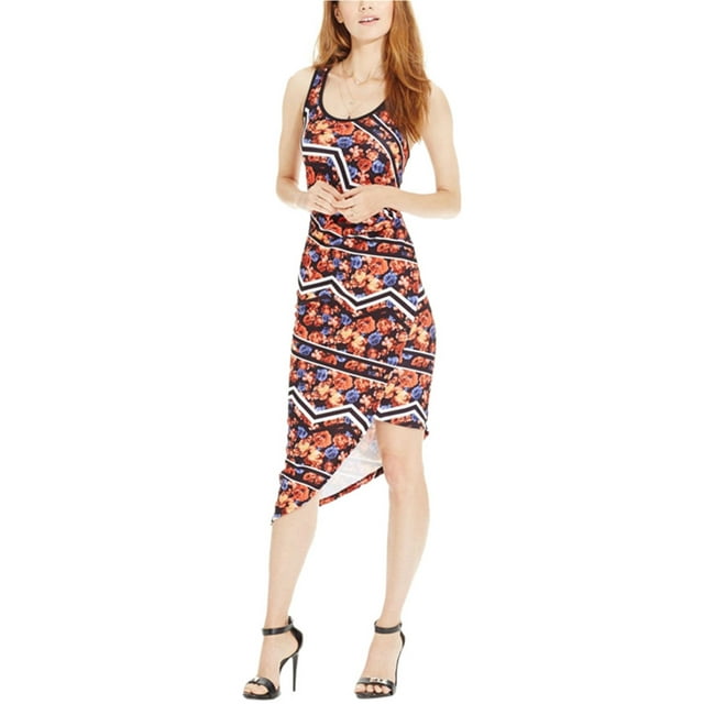 Material Girl Robe Moulante Asymétrique Imprimée pour Femmes, Noir, Juniors, Très Petit