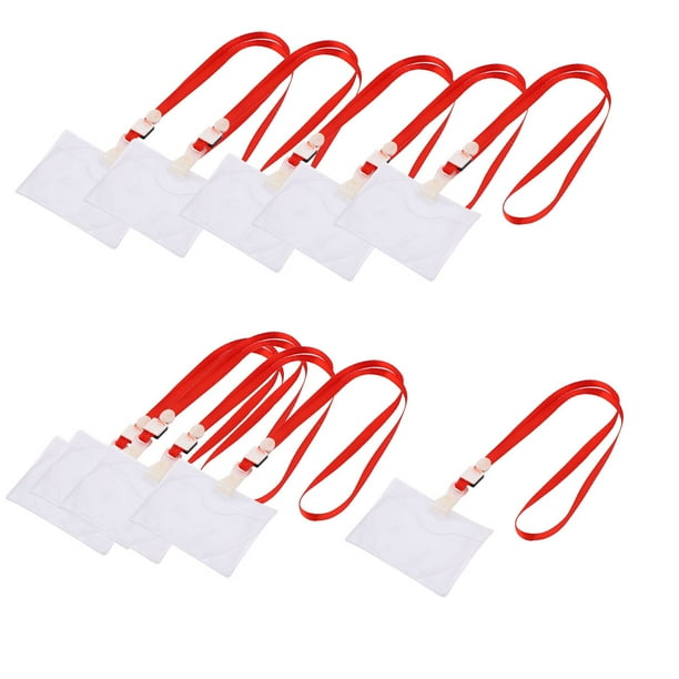 Unique Bargains 10pcs Id Card Name Tag Clip Neck Strap Lanyards Red W Horizontal Badge Holder Walmart Com Walmart Com