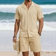 thumbnail image 2 of Bovxnpu Men 2 Piece Linen Set Beach Outfits Cotton Linen Men Short Sleeve Button Collar Shirt Beach Shorts Set, 2 of 7