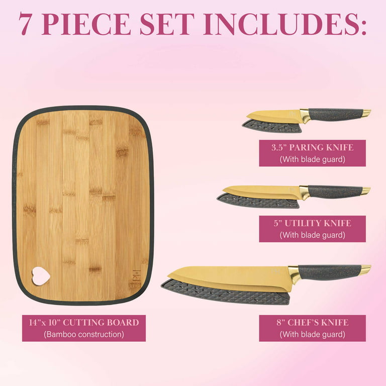 Paris Hilton 7-Piece Bamboo Heart Cutting Board and Stainless