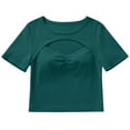 thumbnail image 4 of IWEMEK Women Crop Tops Summer Short Sleeve T Shirts Ribbed Knit Slim Stretch Top Casual Trendy Pure Green Tees, 4 of 7