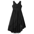 thumbnail image 4 of YiZYiF Girls V Neck Sleeveless Chiffon Wedding Party Dress Pleated Ruffle High-low Hem Dresses Black 16, 4 of 7