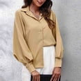 thumbnail image 4 of Blouse Rétro Jeune Couleur Unie Manches Lanterne 100 % Polyester pour Femmes (Kaki, TG), 4 of 5