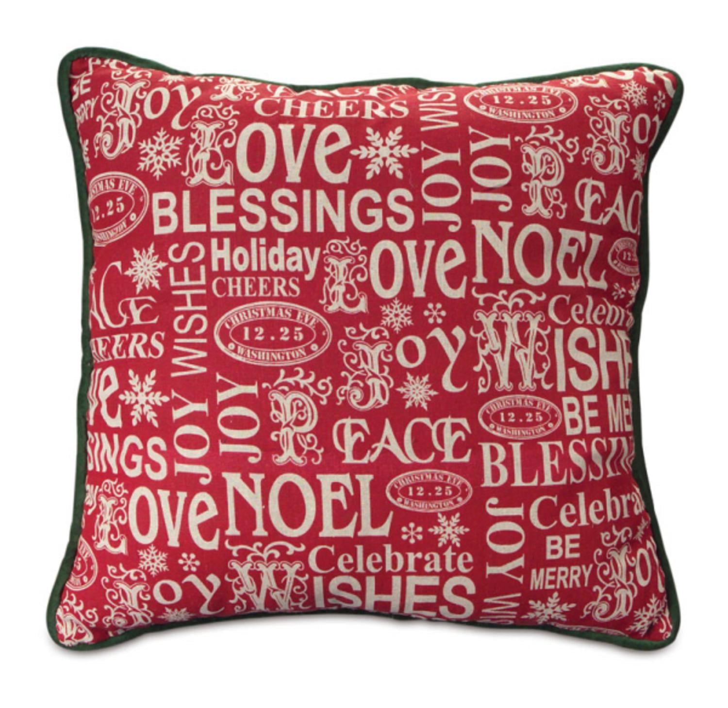 16” Red “Love, Noel, Blessing and Joy” Christmas Throw Pillow with Green Trim Walmart Canada