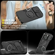 ShellTech Shockproof Case for iPhone 16 Pro Max Case, Slide Camera Lens Cover Protective Shell with Ring Stand Slim Case,Black