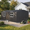 thumbnail image 2 of YODOLLA 12' x 18' Metal Outdoor Storage Shed with Windows, Large Steel Tool Shed Storage Building for Garden, Patio, Backyard in Dark Grey, 2 of 7