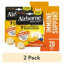 (2 pack) Airborne 1000mg Vitamin C Immune Support Effervescent Tablets, Multivitamin Supplement, Zesty Orange Flavor, 20 ct