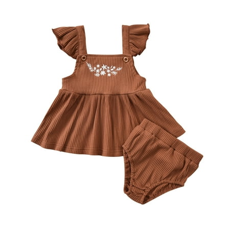 

Fesfesfes Newborn Infant Baby Girls Ribbed Sleeveless Embroidery Tops Shorts Outfits Set