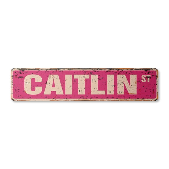 CAITLIN Vintage Aluminum Street Sign Childrens Name Room Metal Sign rustic metal tin | Indoor/Outdoor | 24" Wide