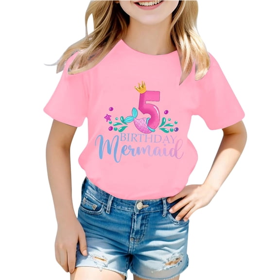 Kiijoy Birthday T-Shirt for Girls Short Sleeve Round Neck T-Shirt Cute Tee, Sizes 1-2