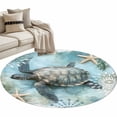 thumbnail image 2 of Area Rug 48in, Nautical Sea Turtle Ocean Starfish Conch Floor Carpet Living Room Rug, Vintage Map Blue Gradient Non-Slip Welcome Mat Indoor Rugs for Bedroom Dining Room, 2 of 9