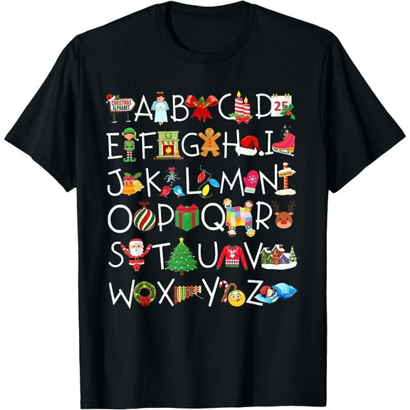 Pre-K Kindergarten Teachers Students Kids Christmas Alphabet T-Shirt,Black