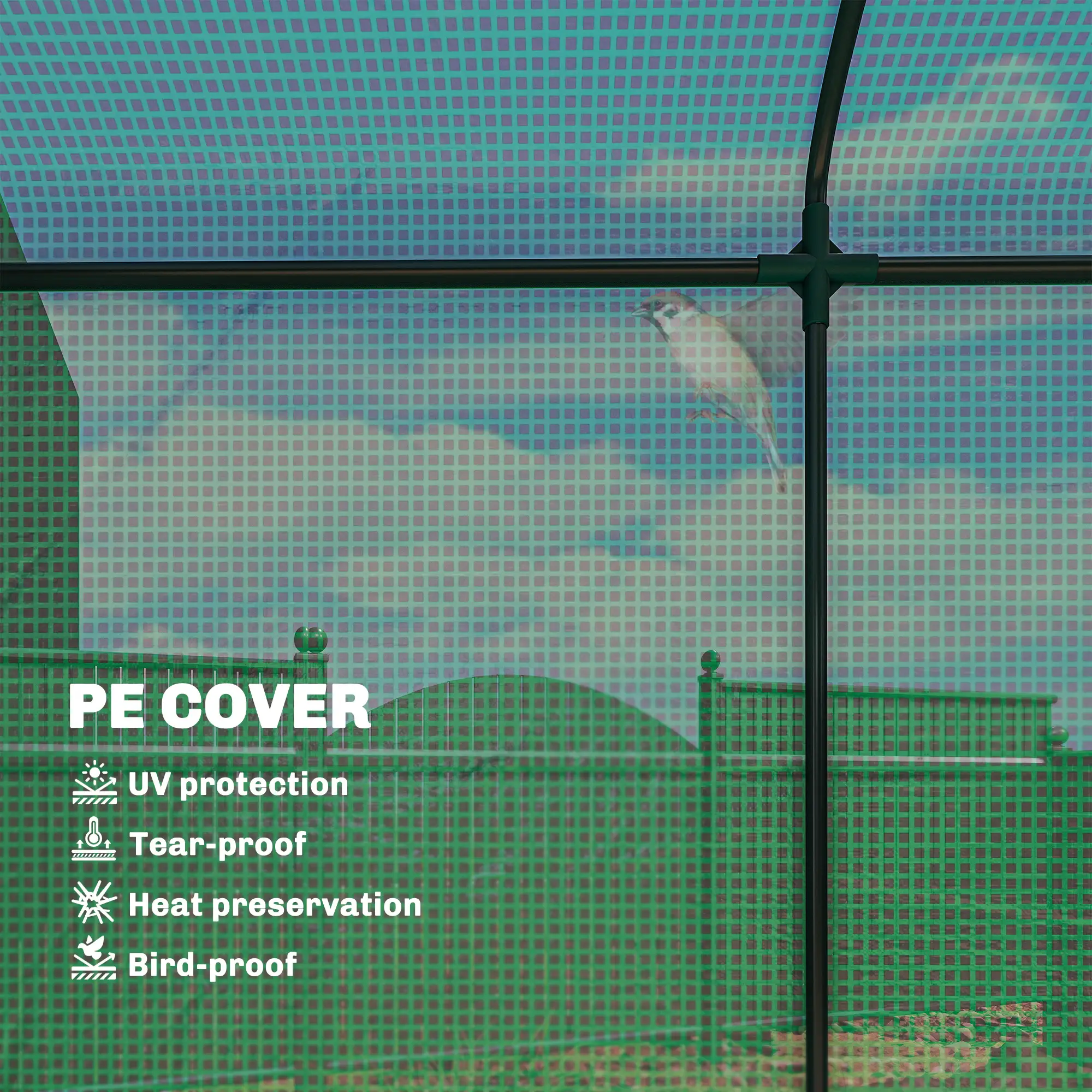 Walk-in Greenhouse with 140gsm PE Cover, Roll-Up Door & Mesh Windows, Powder-Coated Steel Frame, Windproof Level 4 for Outdoor Plants